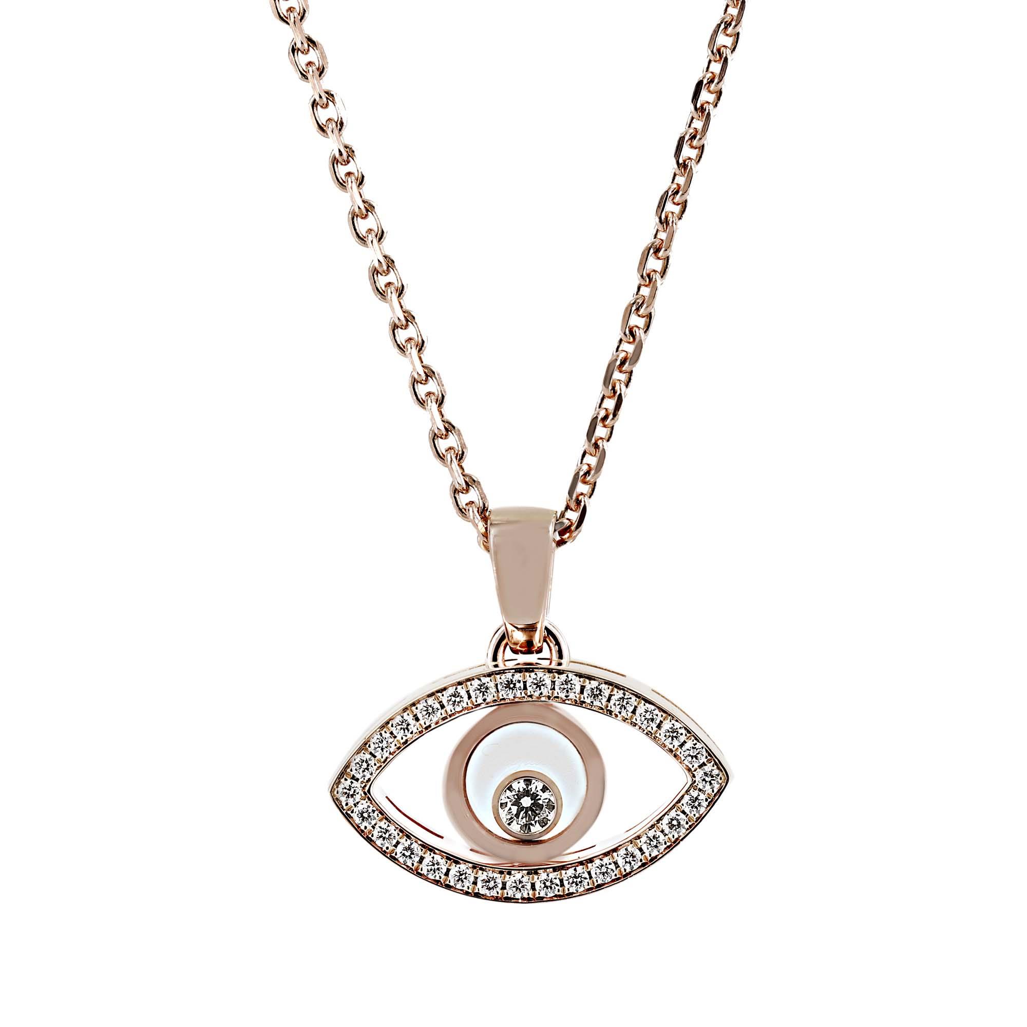 Chopard Happy Diamond 18k Rose Gold Evil Eye Pendant Necklace