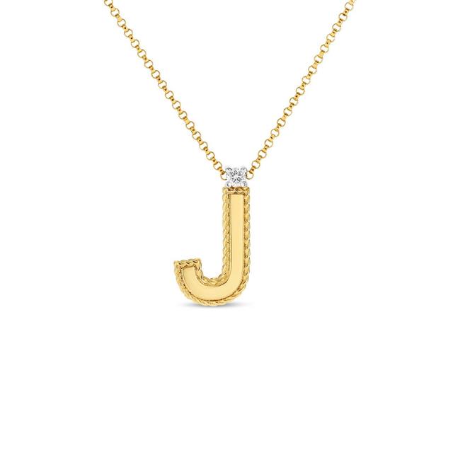 Roberto Coin Princess 18k Yellow Gold Diamond J Block Letter Necklace