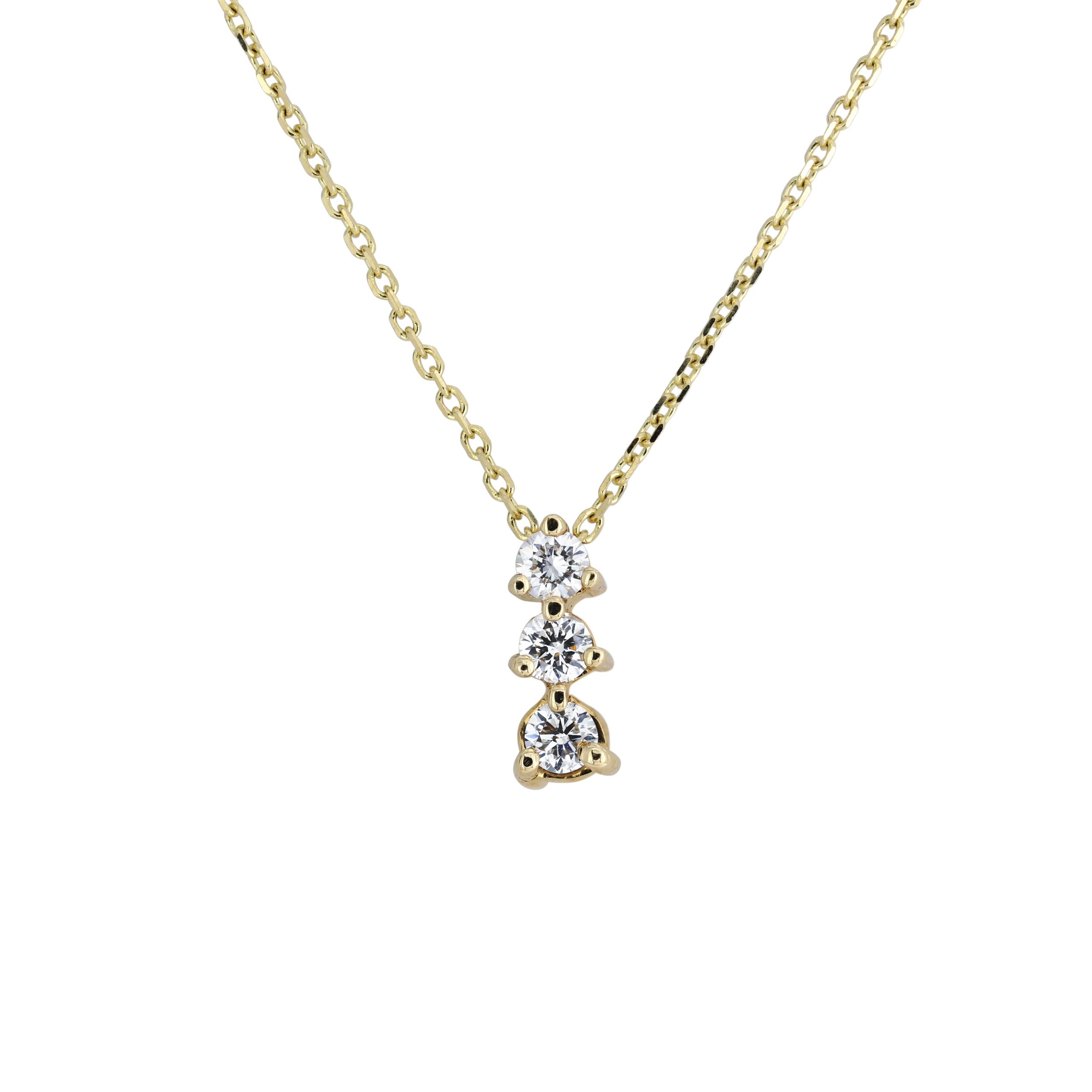 London Collection 14k Yellow Gold 3 Diamond Drop Pendant Necklace