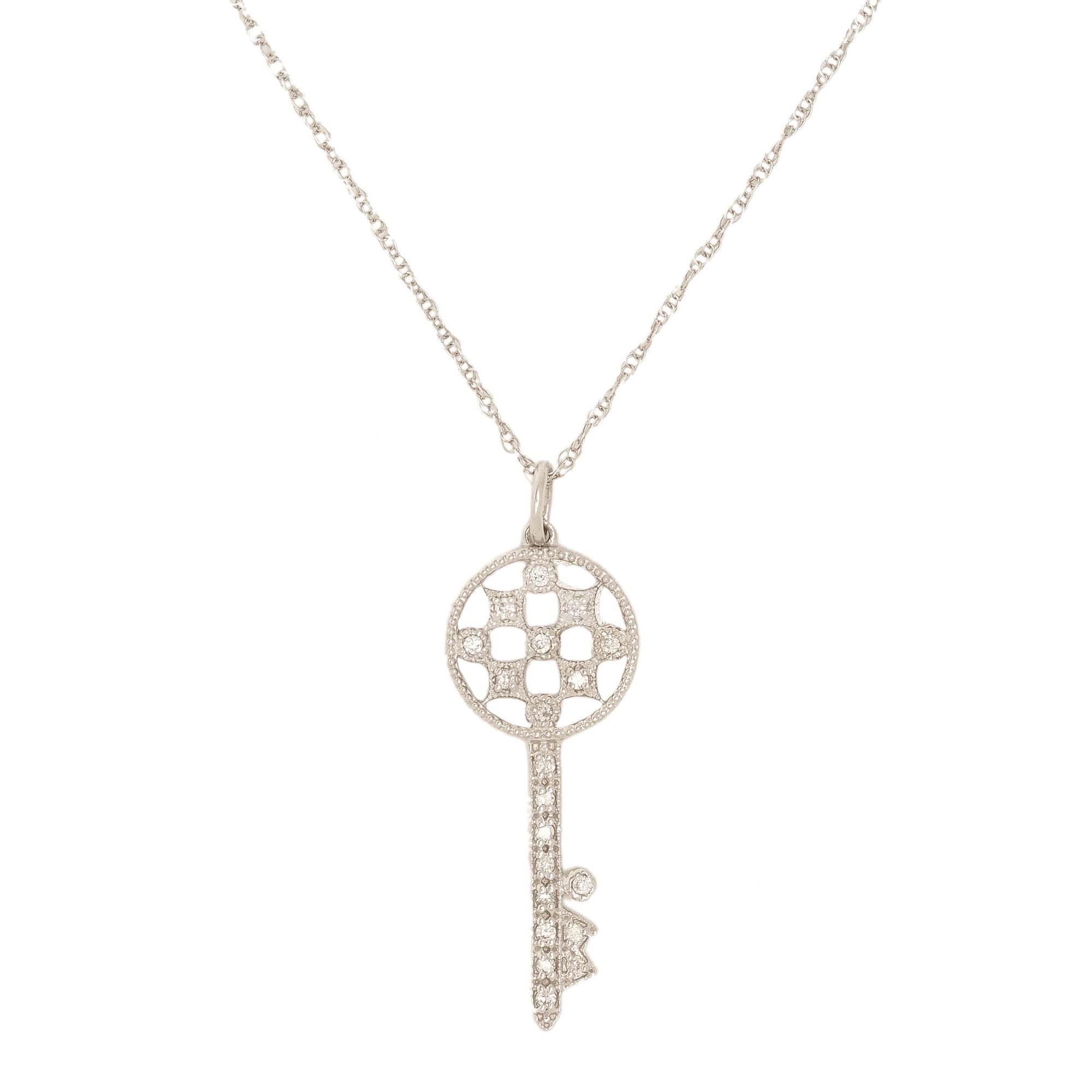 London Collection 14k White Gold Diamond Key Pendant Necklace