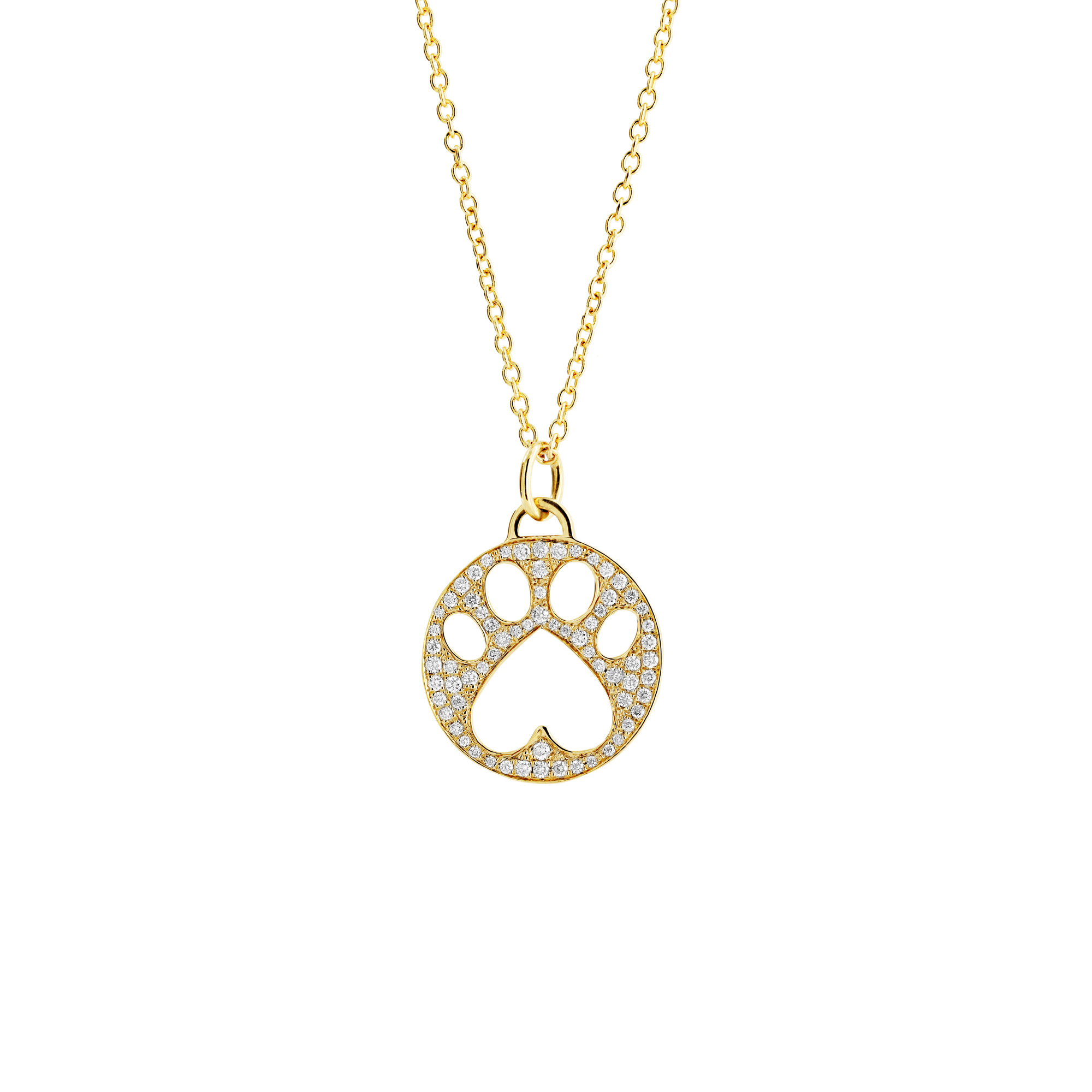 Our Cause for Paws 14k Yellow Gold Pave Diamond Paw Charm Pendant Necklace