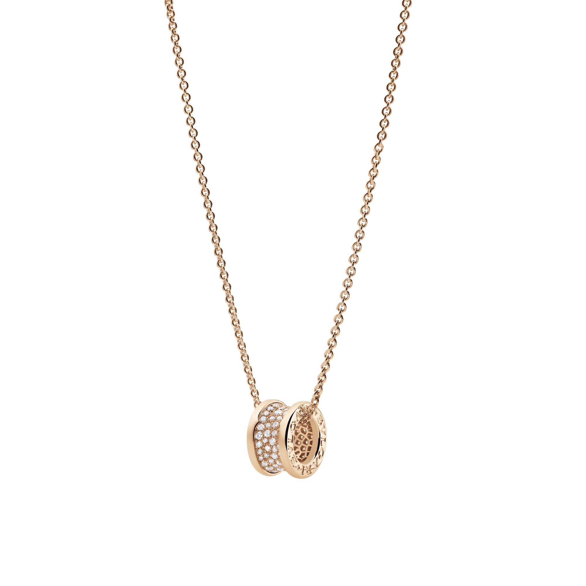 Bvlgari B.zero1 18k Rose Gold Pave Diamond Pendant Necklace