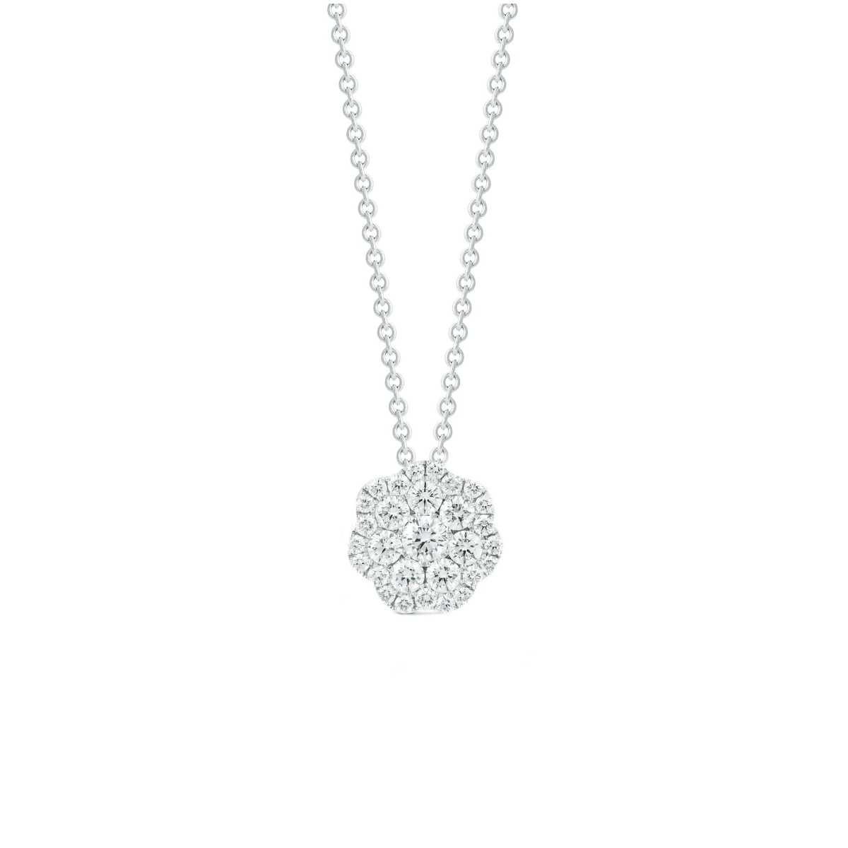 London Collection 14k Gold Large Flower Cluster Diamond Pendant Necklace