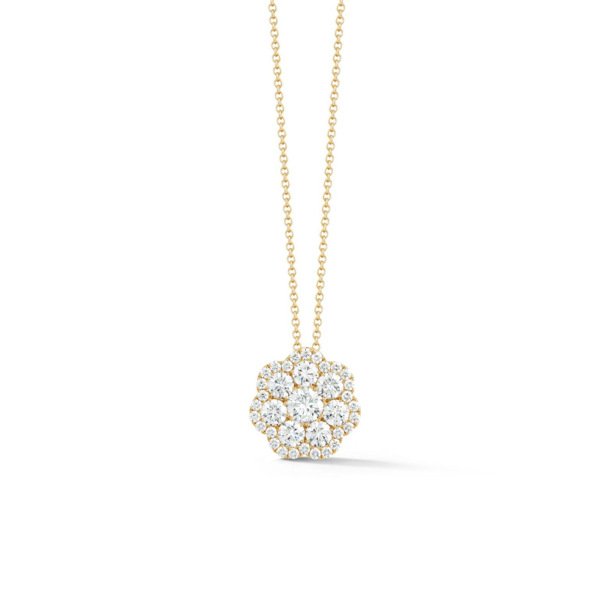 London Collection 14k Gold Large Flower Cluster Diamond Pendant Necklace