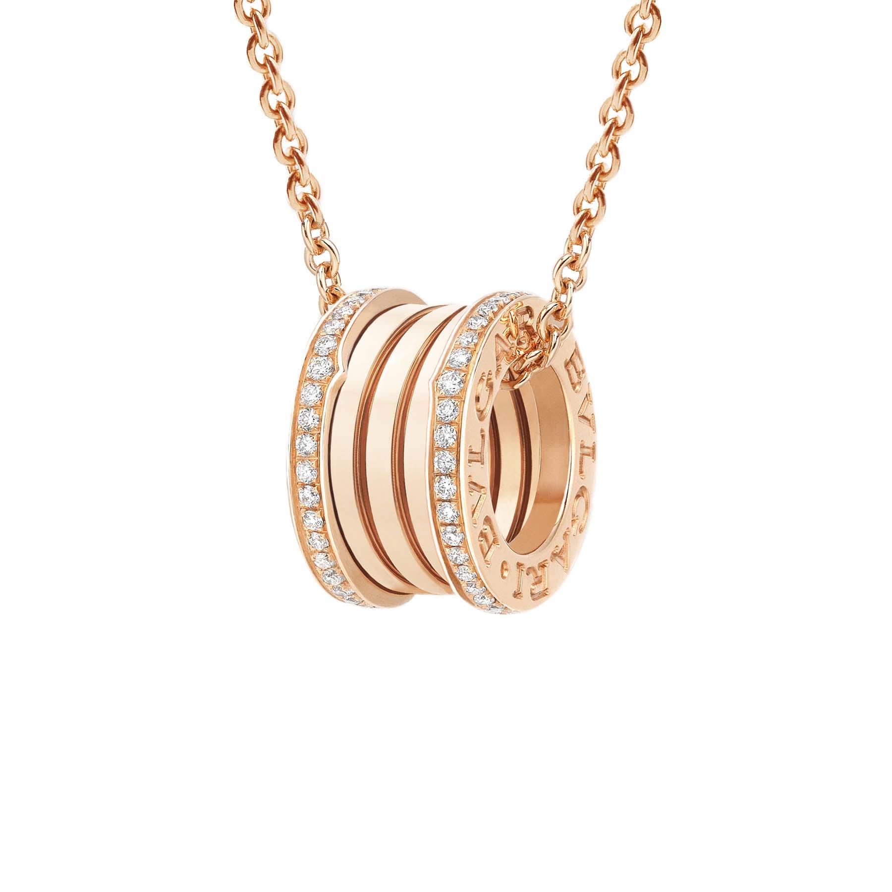 Bvlgari B.zero1 18k Rose Gold Pave Diamond Pendant with Chain