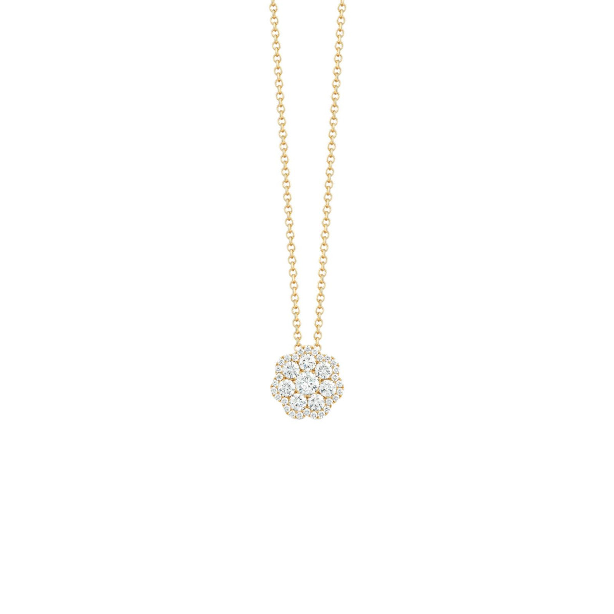 London Collection 14k Gold Small Flower Cluster Diamond Pendant Necklace