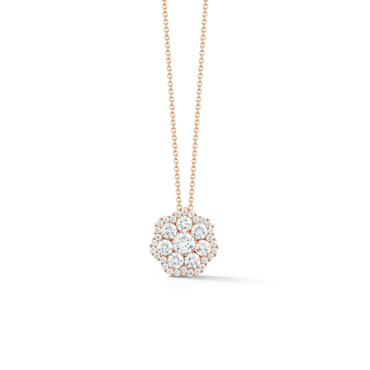 London Collection 14k Gold Large Flower Cluster Diamond Pendant Necklace