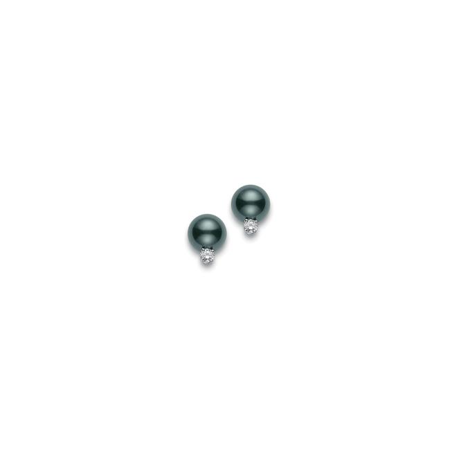 Mikimoto 18k White Gold Black South Sea Pearl and Diamond Studs