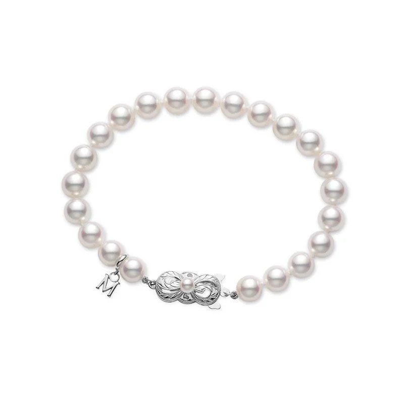 Mikimoto 18k White Gold Single Strand 9 x 8.5mm Pearl Bracelet