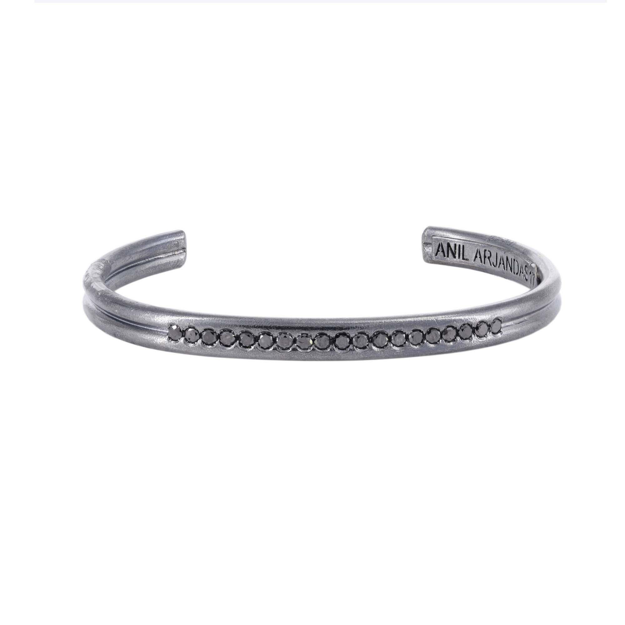 London Collection Black Sterling Silver and Black Diamond Open Wrist Bangle Bracelet