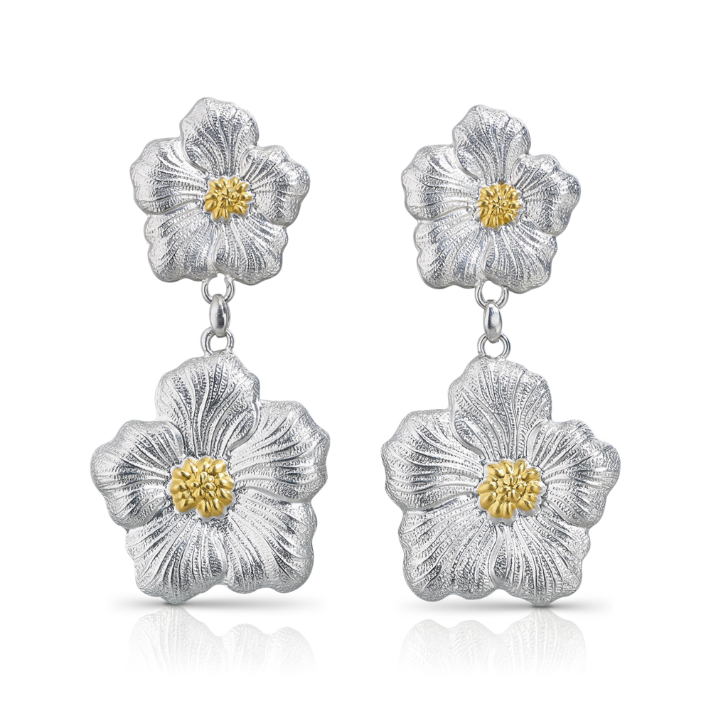 Buccellati Blossoms Sterling Silver 18k Yellow Gold Drop Earrings