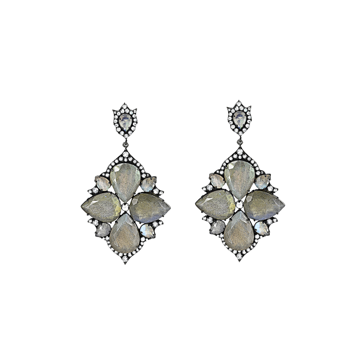 Sutra Jewels Labradorite Topaz And Diamond Drop Earrings