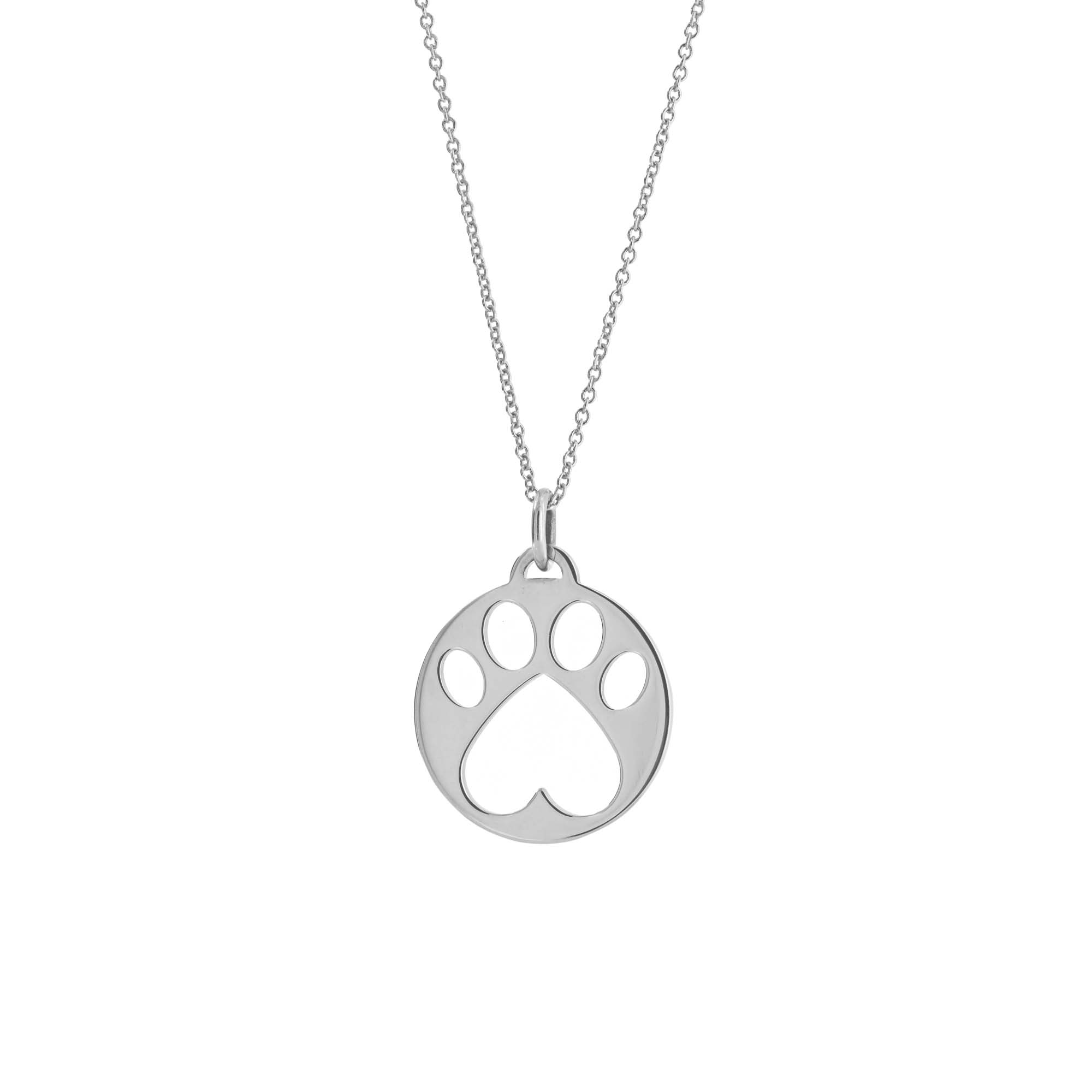 Our Cause for Paws Sterling Silver Paw Charm Pendant 16"