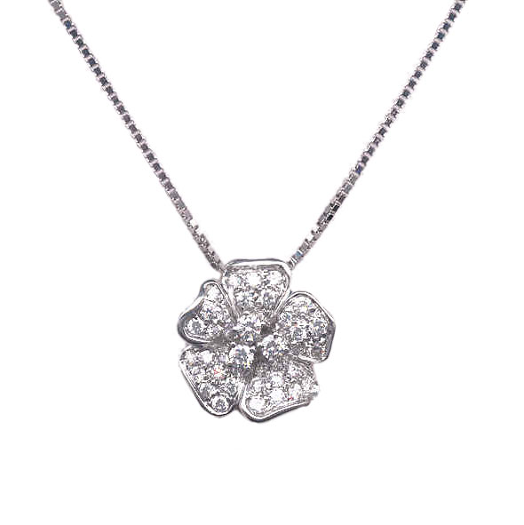 Leo Pizzo 18k White Gold and Diamond Puff Flower Pendant Necklace