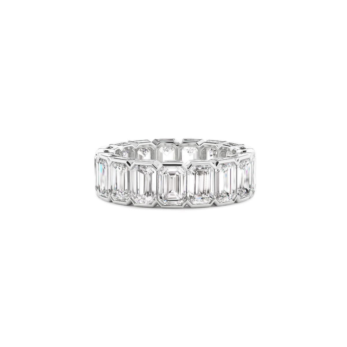 London Collection 18k Bezel Set Emerald Cut Diamond Eternity Band