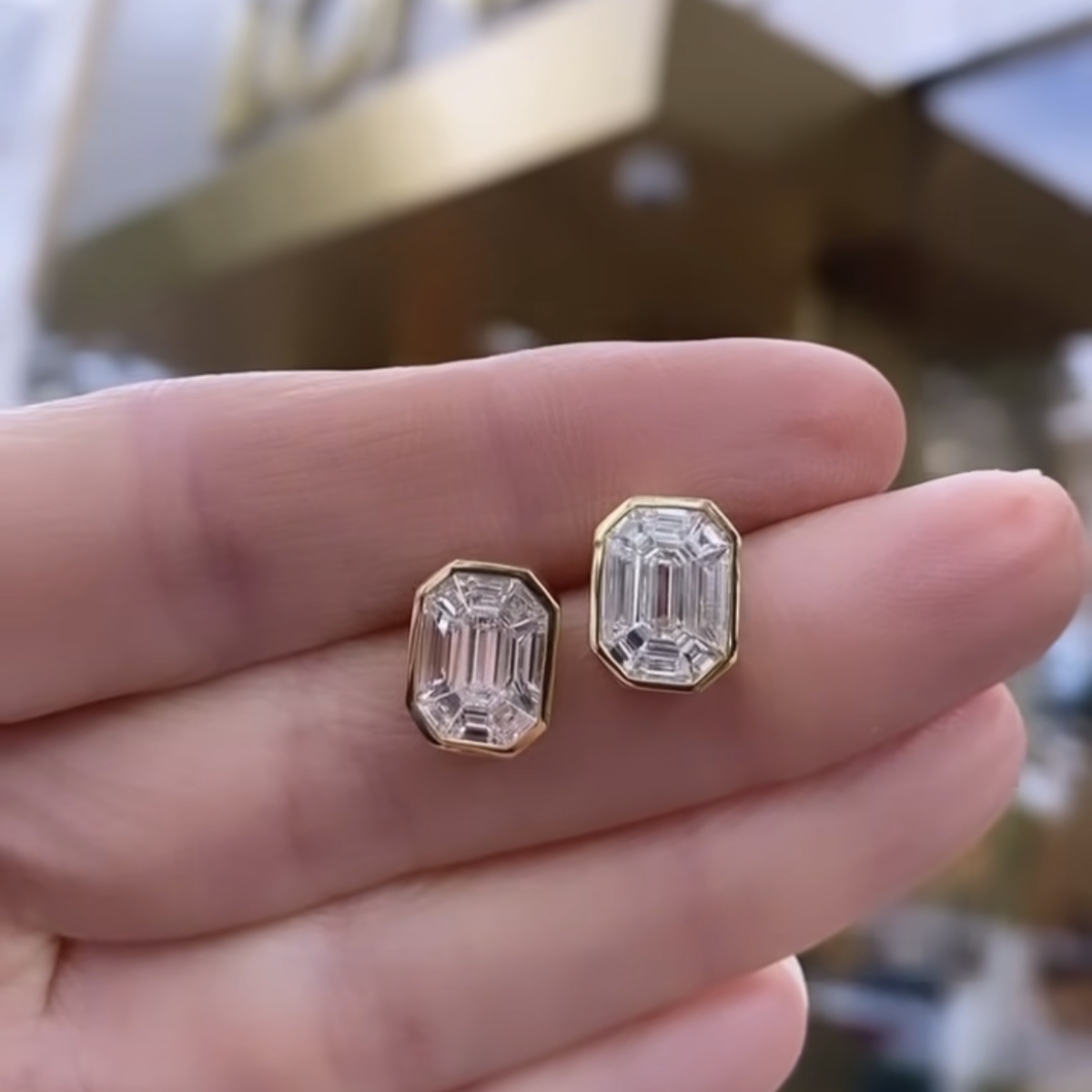 Come Check Out The Brand New Size Of Our Favorite Bezel Set Diamond Mosaic Earrings