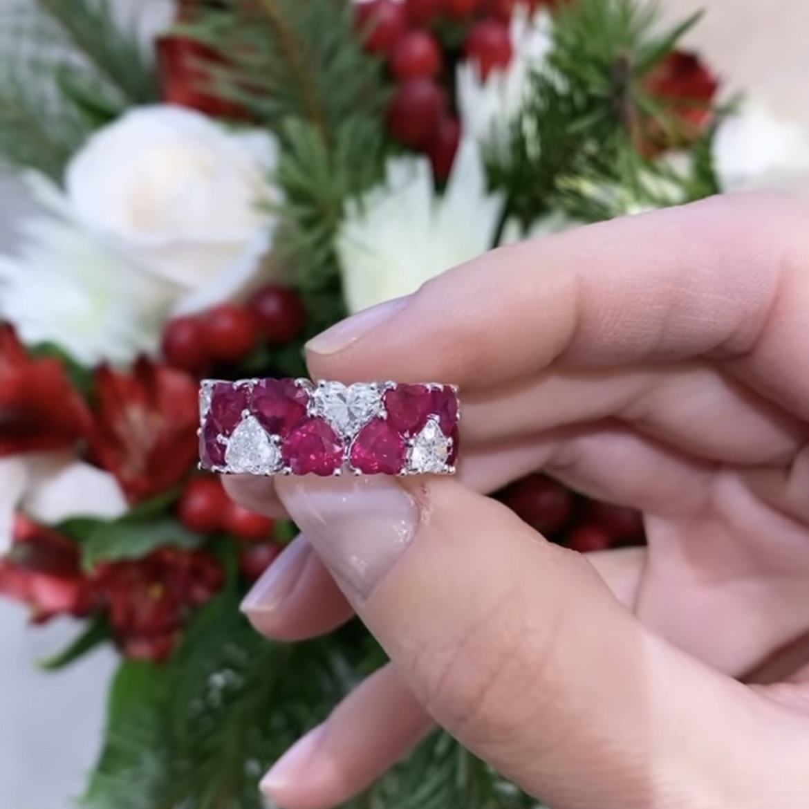 Hearts in rubies and diamonds in an eternity band, is what we call the most PERFECT holiday gift of all